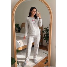 Lela Desenli Yumuşak Dokulu Kışlık Polar Pijama Takımı Kadın Pijama Takımı 6575031