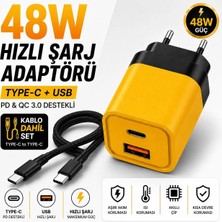Smayling 48W Hızlı Şarj Adaptörü + Type-C To Type-C Kablo Seti | Pd & Qc 3.0 Destekli | USB + Type-C Çift Giriş | Akıllı Koruma | Hızlı Şarj Aleti