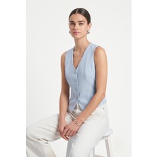 Ritnice Kadın Style Açık Mavi Astarlı Dokuma Yelek