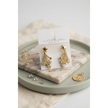 İlkyaz Fashion Gold Renk Zirkon Taşlı Halley Model Pirinç Kadın Küpe ILKYAZB-RSBJTR34