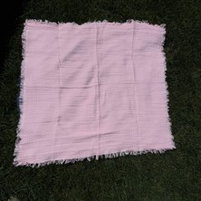More And Mori Bebek 4 Katlı Müslin Püsküllü  Battaniyesi  %100 Pamuk 110 x 110 Cm-02 Pembe