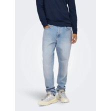 Only & Sons Açık Mavi Erkek Taşlamalı Tapered Fit Denim Pantolon Onsyoke Tapered Lb 9684 Dot Dnm Noo