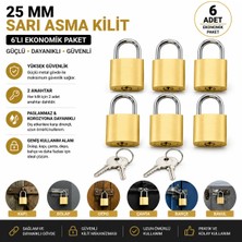 Trendhane 25 mm Sarı Asma Kilit 6'lı Ekonomik Paket – 2 Anahtarlı Güvenlik Kilidi