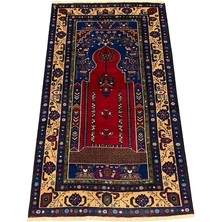 Burak Halı El Dokuma Sıfır Taşpınar Halısı 142X240 Lacivert Kırmızı Kök Boya %100 Yün Halı