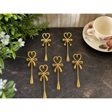 Elta Collection Gold-Gümüş Çay Kaşığı 6'lı Set Kalp Fiyonk Desenli Dekoratif Çay Kaşıkları Şık Sunum Kaşığı