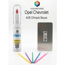 COLORGUARD Opel Chevrolet 40R Olimpik Beyaz Rötuş Seti - 2 si 1 Arada İğne ve Fırça Uçlu Şişe, Rötuş Çeliği ve Rötuş Çubuğu