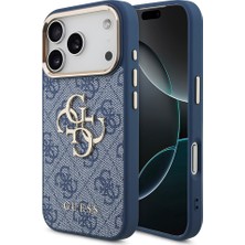 iPhone 18 Pro Kılıf Guess Lisanslı Gold Metal Kamera Çerçeveli Metal Büyük 4g ve Yazı Logolu Mavi