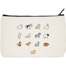 Designedfy Clutch Animals Baskılı Bez Makyaj Çantası Kalemlik El Çantası