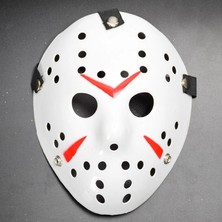 Mudanis Beyaz Renk Kırmızı Çizgili Tam Yüz Hokey Jason Maskesi Hannibal Maskesi