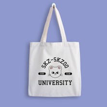 Designedfy Stray Kids 2 Baskılı Bez Çanta %100 Pamuk Su Geçirmez Özellikli Gençler İçin