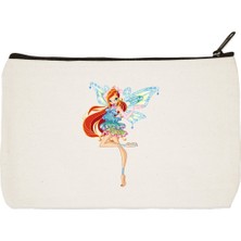 Designedfy Clutch Winx Bloom Baskılı Bez Makyaj Çantası, Kalemlik, El Çantası