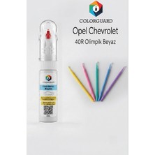 COLORGUARD Opel Chevrolet 40R Olimpik Beyaz Rötuş Boyası ve 5'li Rötuş Çubuğu Hassas Uygulama Seti