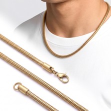 Moncuk Design Oval Spiral Erkek Çelik Zincir Kolye 5 mm 55 cm Gold 3351ECK011