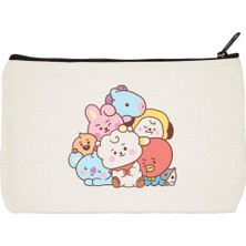 Designedfy Clutch Bts BT21 Baskılı Bez Makyaj Çantası, Kalemlik, El Çantası