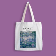 Designedfy Monet Baskılı Bez Çanta Su Geçirmez Özellikli Kadınlar İçin Şık ve Modern Tasarım