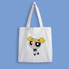 Designedfy Powerpuff Girls Bubbles Baskılı Bez Çanta Kadınlar İçin Su Geçirmez ve Dayanıklı