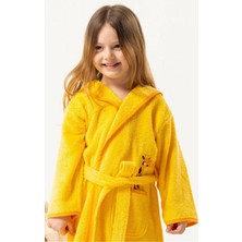 Motif Tekstil Joie %100 Pamuk Çocuk Bornozu Kapüşonlu Hayvan Nakışlı - Sarı - 9-10 Yaş