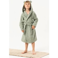 Motif Tekstil Fiwi %100 Pamuk Çocuk Bornozu Jakarlı Kapüşonlu - Mint Yeşili - 9-10 Yaş