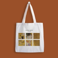 Designedfy Gustav Klimt Öpücük Baskılı Bez Çanta