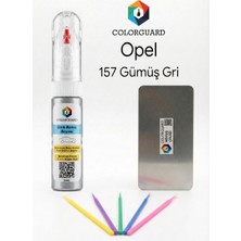 COLORGUARD Opel 157 Gümüş Gri Rötuş Seti - 2 si 1 Arada İğne ve Fırça Uçlu Şişe, Rötuş Çeliği ve Rötuş Çubuğu