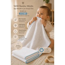 Motif Tekstil %100 Bambu Müslin Bebek Örtüsü 2'li Set | Çok Amaçlı Puset, Emzirme ve Omuz Örtüsü - Bebek Mavisi Kroşetalı