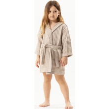 Motif Tekstil Mini Joone Waffle Pike Çocuk Bornozu %100 Pamuk - Bej - 5-6 Yaş