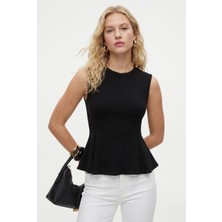 Ritnice Kadın Rowe %100 Pamuk Peplum Sıfır Kol Siyah Bluz