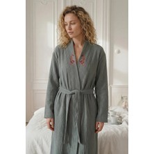Motif Tekstil "deux Guepards" 4 Kat Müslin Kadın Bornoz/sabahlık - Haki Yeşili - M