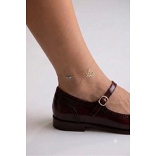 Papatya Silver Orjinal 14 Ayar Sertifikalı Altın Minimalist Nazar Gözlü Top Zincir Lotus Çiçeği Altın Halhal