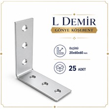 Badem10 L Demir Gönye Köşebent 20X60X60 mm 25 Adet Metal Mobilya Raf Dolap Köşe Sabitleme Birleştirme Bağlantı Aparatı