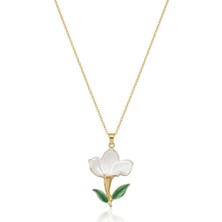 Parla Rodyum ve 18 K Gold Kaplama Çiçek Kolye Altın
