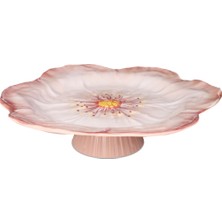 Baci Milano Botanica Çiçek Desenli Melamin Pembe Orta Boy Ayaklı Kek Standı 32,5 cm