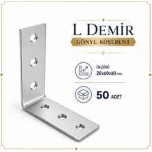 Badem10 L Demir Gönye Köşebent 20X60X60 mm 50 Adet Metal Mobilya Raf Dolap Köşe Sabitleme Birleştirme Bağlantı Aparatı