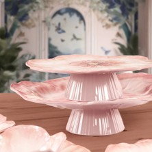 Baci Milano Botanica Çiçek Desenli Melamin Pembe Büyük Boy Ayaklı Kek Standı 40,5 cm