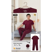 Daisy Tasarım Erkek Bordo Kısa Kollu Modal Pamuklu Ekose Pijama Takım