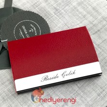 Hediye Rengi Isme Özel Kırmızı Deri Metal Kartvizitlik