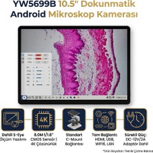 EUAS 10.5 Inç Dokunmatik Ekranlı 4K Mikroskop Kamerası 8mp- Android 11, Hdmı, Usb, Lan, Dahili Ölçüm Yazılımı