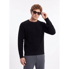 Roberto Ricci Designs Siyah Erkek Bisiklet Yaka Slim Fit Kazak Velvet Round Knit