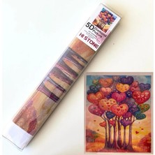 NT Boncuklu Taşlı Pano Mozaik Elmas Goblen Çocuklar Için Diamond Tablo 50 x 65 cm Kalpli Ağaçlar