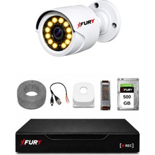 Fury Full Hd 1 Kameralı Gece Renkli Görüş Su Geçirmez Güvenlik Kamera Seti 500GB HDD 2239