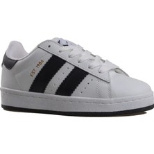 Trend Adımlar Beyaz-Siyah Düz Çizgili Tarz Unisex Sneaker