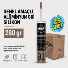 Selsil Arge Toptan Genel Amaçlı Alüminyum Gri Silikon 280 gr 25 Adet
