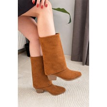 M&B COLLECT Kadın Sania Taba Süet Kovboy Çizme 5 cm Topuklu