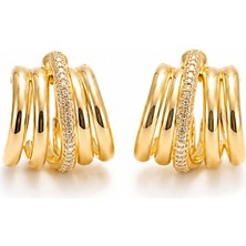 Serelya Gold Renk Pirinç Kafes Model Halka Küpe