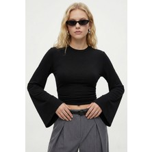 Ritnice Kadın Hazel Bele Oturan Bisiklet Yaka Uzun Kollu Basic Siyah Örme Bluz