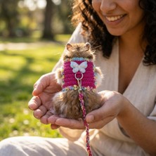 Lady Fify Hamster Için Kırmızı Kelebek Gezdirme Kayışlı Göğüs Tasması