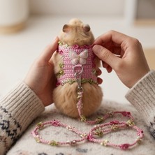 Lady Fify Hamster Için Pembe Kelebek Gezdirme Kayışlı Göğüs Tasması