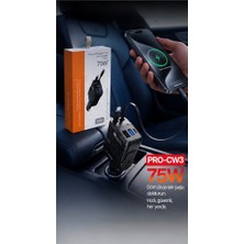 Azurtech Pro-Cw3 75W 4’ü 1 Arada Araç Şarj Cihazı Süper Hızlı Şarj Çift Kablo USB