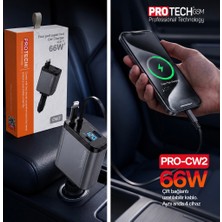 Azurtech Protech Pro-Cw2 66W 4’lü Araç Şarj Cihazı Çift Bağlantı Uzatılabilir Kablo Dijital Ekran