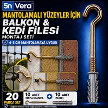 5n Vera Mantolamalı Yüzeyler Için Balkon ve Kedi Filesi Montaj Seti – 4-5 cm Mantolamaya Uygun 10 Piton Kanca + 10 Dübel